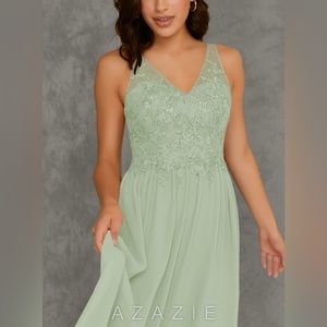 Azazie Amy - A-line chiffon floor-length dress - Dusty Sage - Size A12